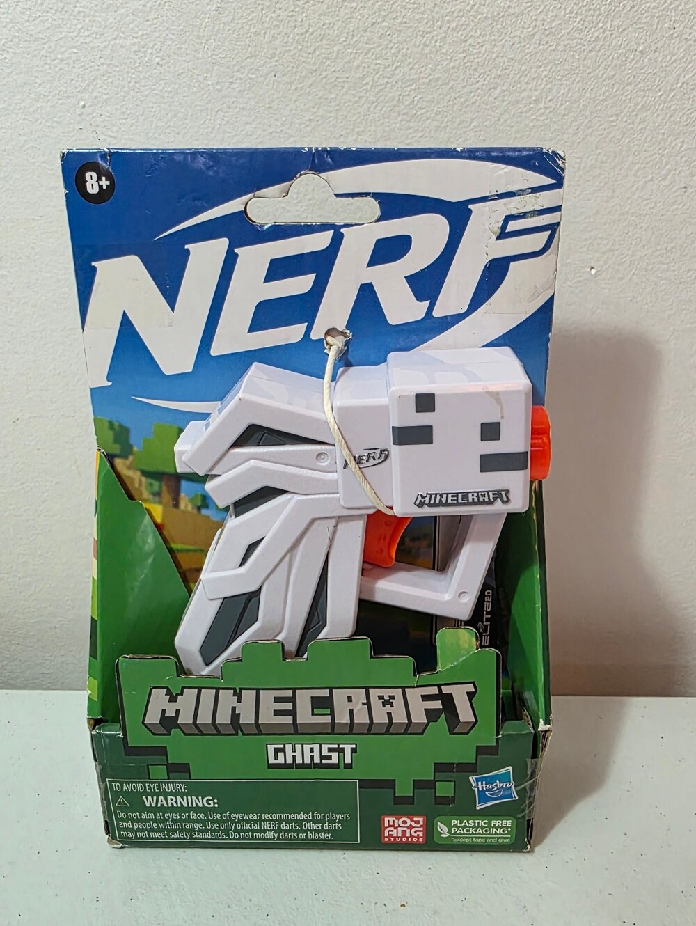 Nerf Minecraft Ghast Foam Blaster Toy - White & Orange Accents, 2 Darts Inside